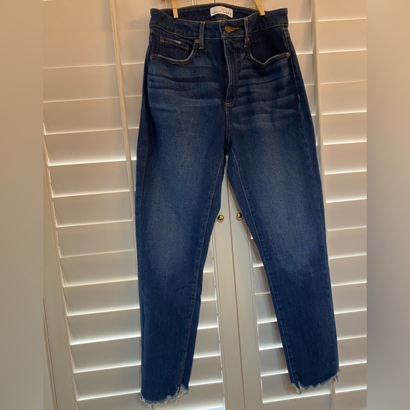 LOFT Denim - LOFT High Rise Dark Blue Jeans stylish frayed hem. Excellent Condition size 4/27